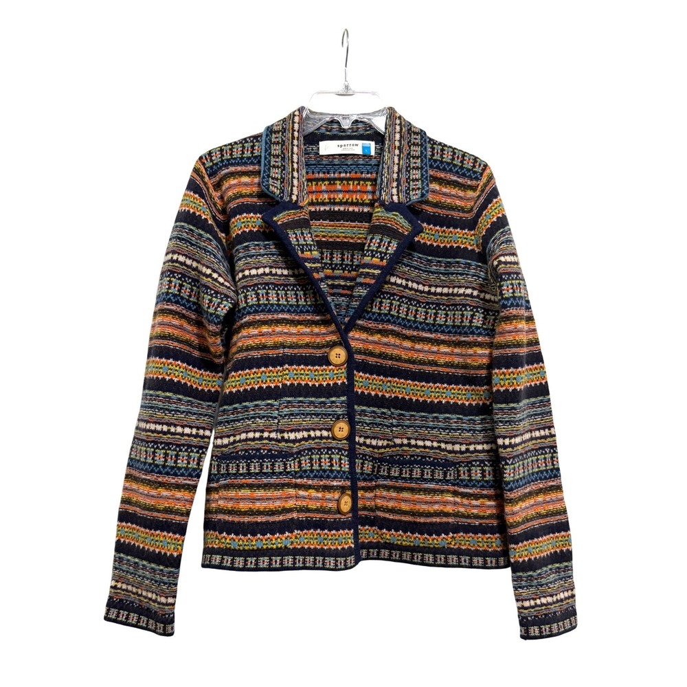Sparrow Anthropologie Womens Large Lambswool Fair Isle Stripe Cardigan Blazer L